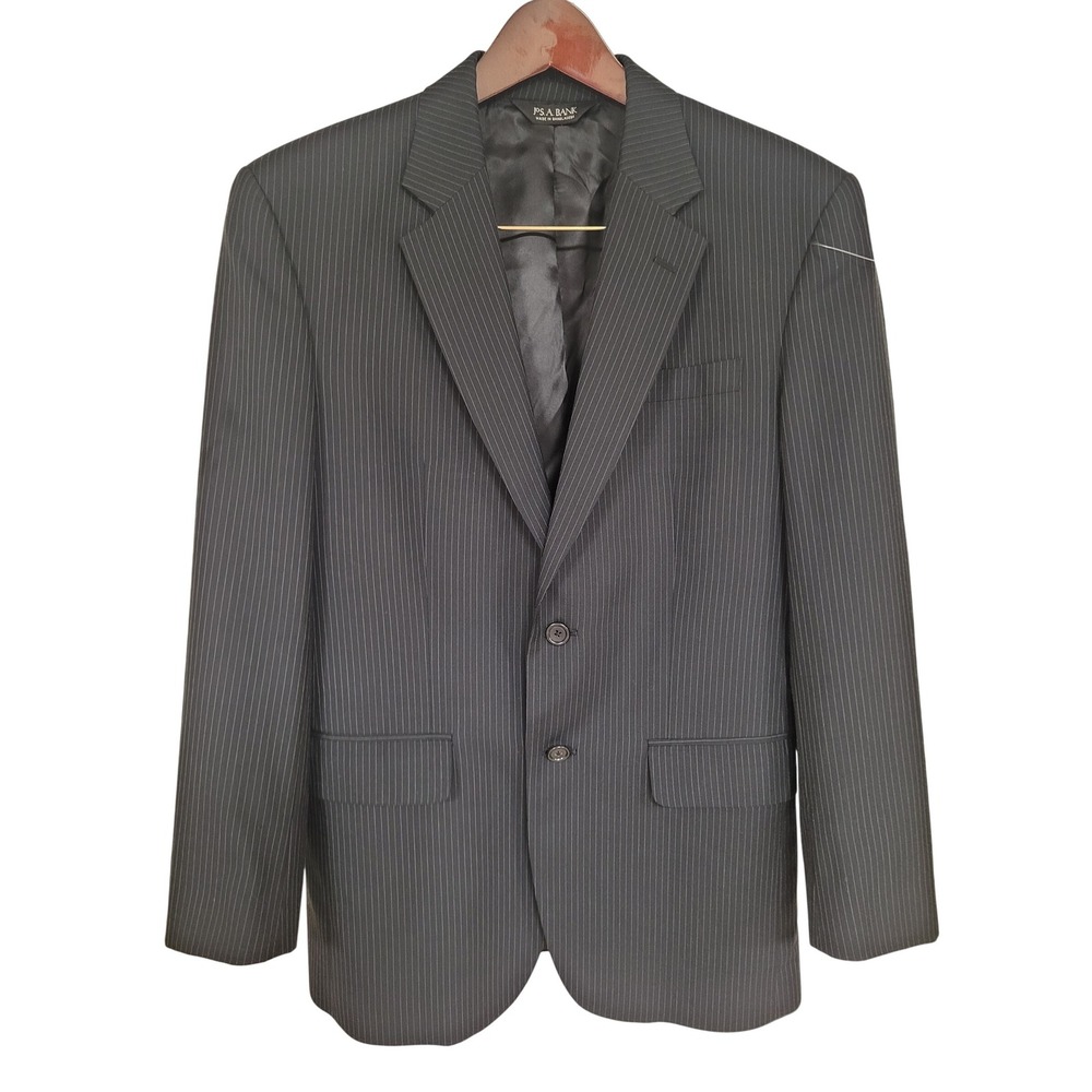 Jos A Bank Mens Black w Gray Pinstripe 100% Wool Blazer Sport Coat Size 38R